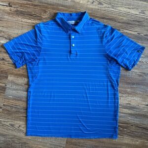 KJUS Polo Shirt Mens 50 M Blue Striped Short Sleeve Golf UPF 50+ Performance